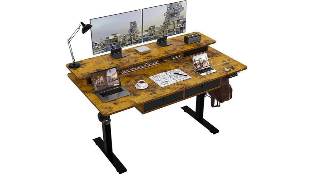 adjustable electric desk with shelves