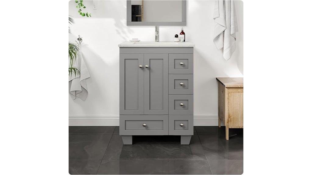 grey vanity with quartz