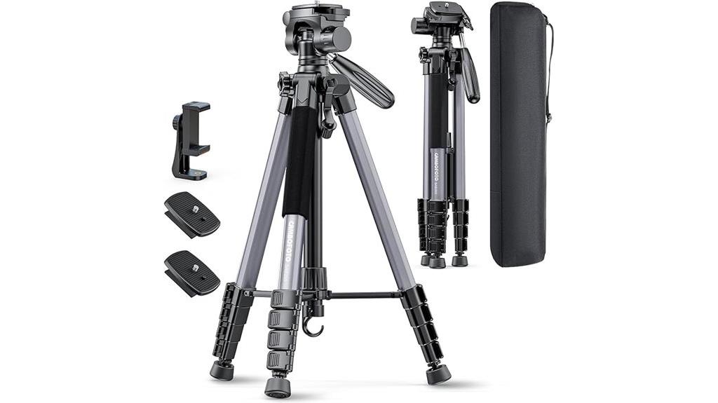 professional aluminum tripod with phone holder