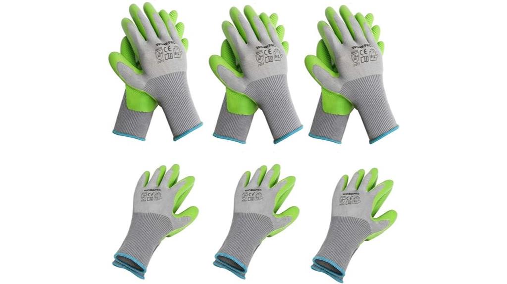 six latex coated garden gloves