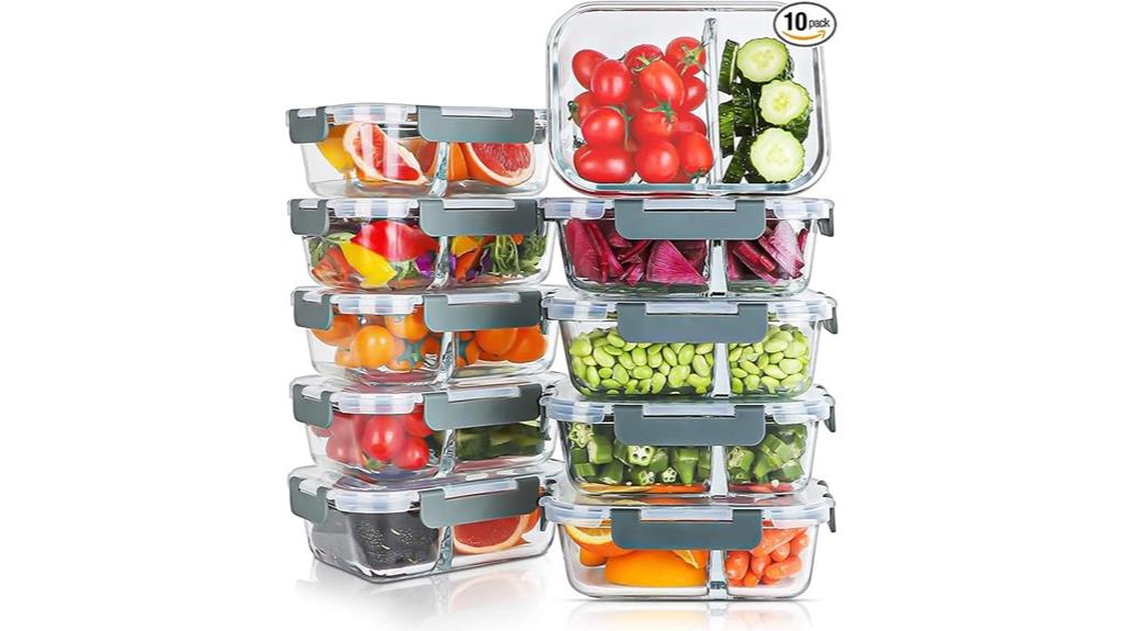 ten glass meal containers
