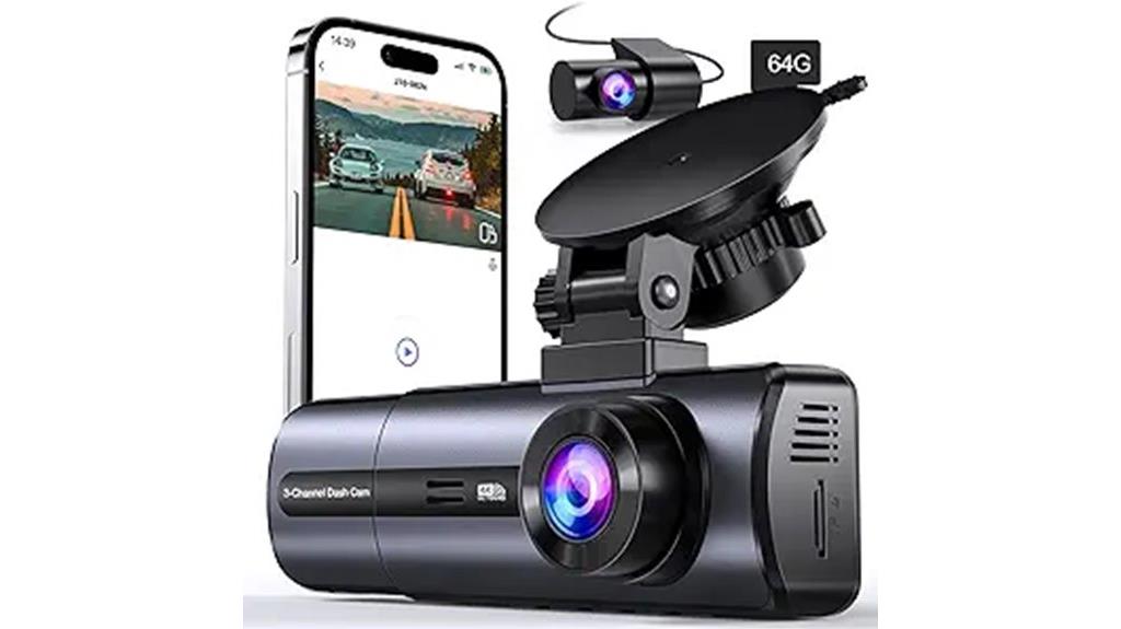 three camera 4k wifi dashcam