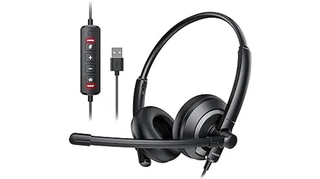 wired usb headset with noise canceling microphone