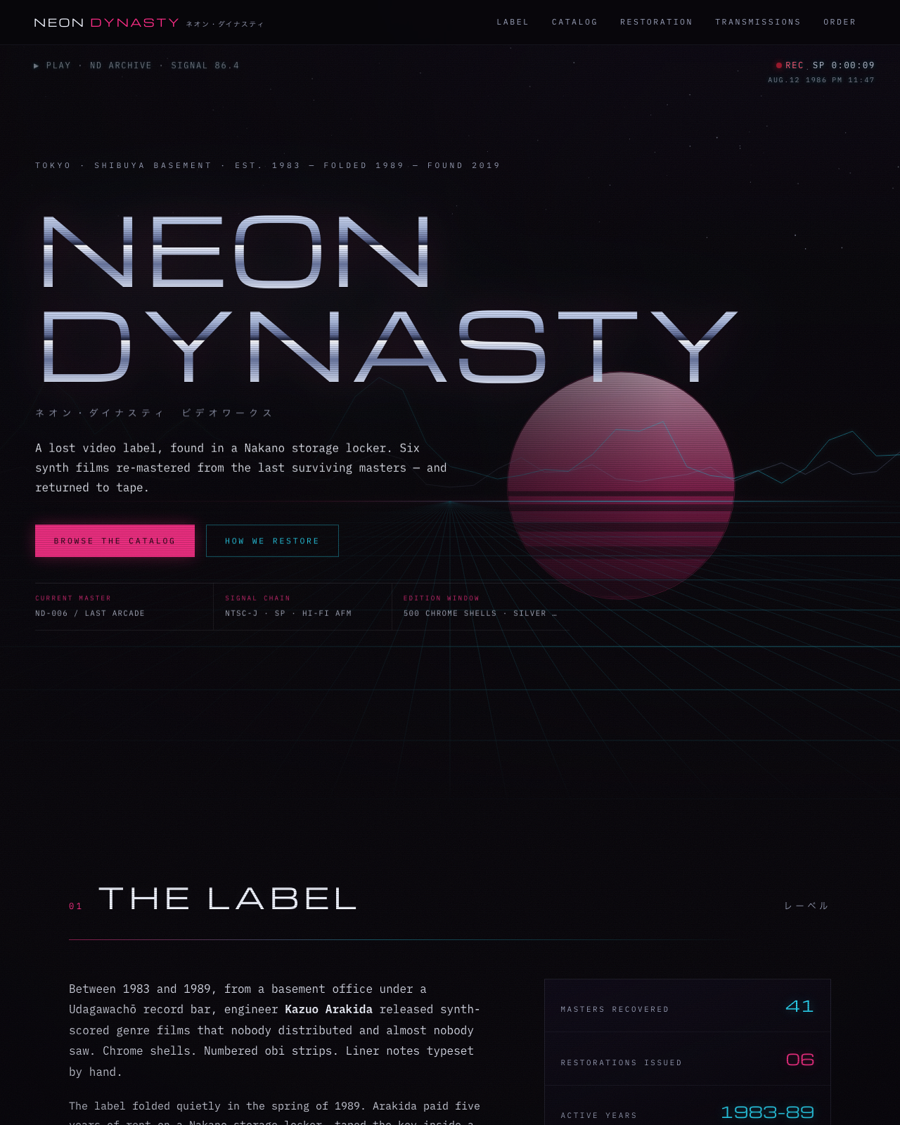 Live view of NEON DYNASTY — Tokyo 1986 Video Label